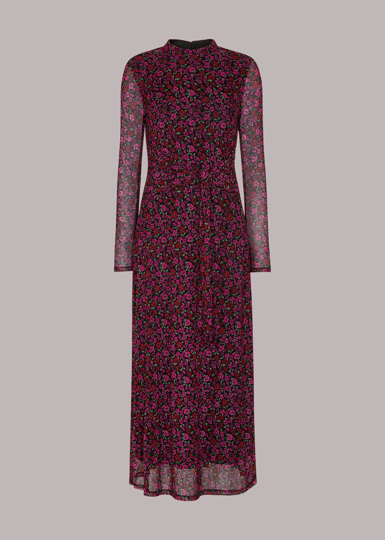 Outlined Floral Tie Mesh Dress